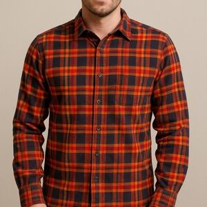 GAP Men's Casual Plaid Shirt - Orange and Black
